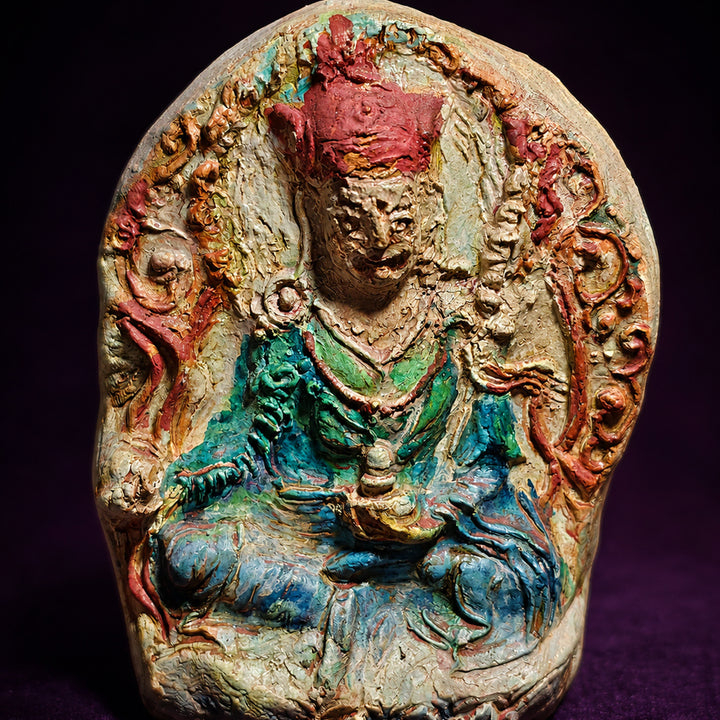 [BUNJANG] Handmade Padmasambhava Bas-Relief Figurine, 10cm, Rare / 핸드메이드 파드마삼바바 채색 부조상 10cm 후면 인장 희귀 소장품