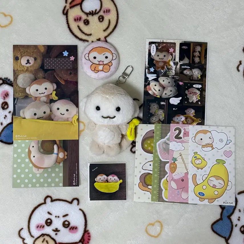 [BUNJANG] Pingru Potato Monkey Baby Monkey Plush Keychain Bundle Set / 핑루 감자숭이 아기 원숭이 인형 키링 말랑 핀버튼 일괄