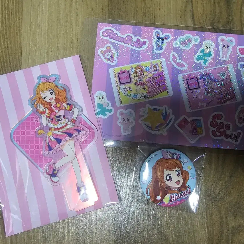 [BUNJANG] Aikatsu! Pripara Starpara Sora Aoi V Square Acrylic Can Badge &amp; Sticker Bundle / 아이엠스타 프리파라 스타파라 하늘 아카리 브이스퀘어 아크릴 캔뱃지 스티커 특전 판매
