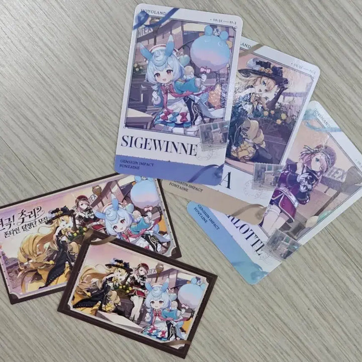 [BUNJANG] Genshin Impact Hoyolab Navia, Sigewinne, Charlotte Photocard + Sticker Set / 원신 호요랜드 나비아, 시그윈, 샤를로트 포토카드+ 스티커, 쿠폰