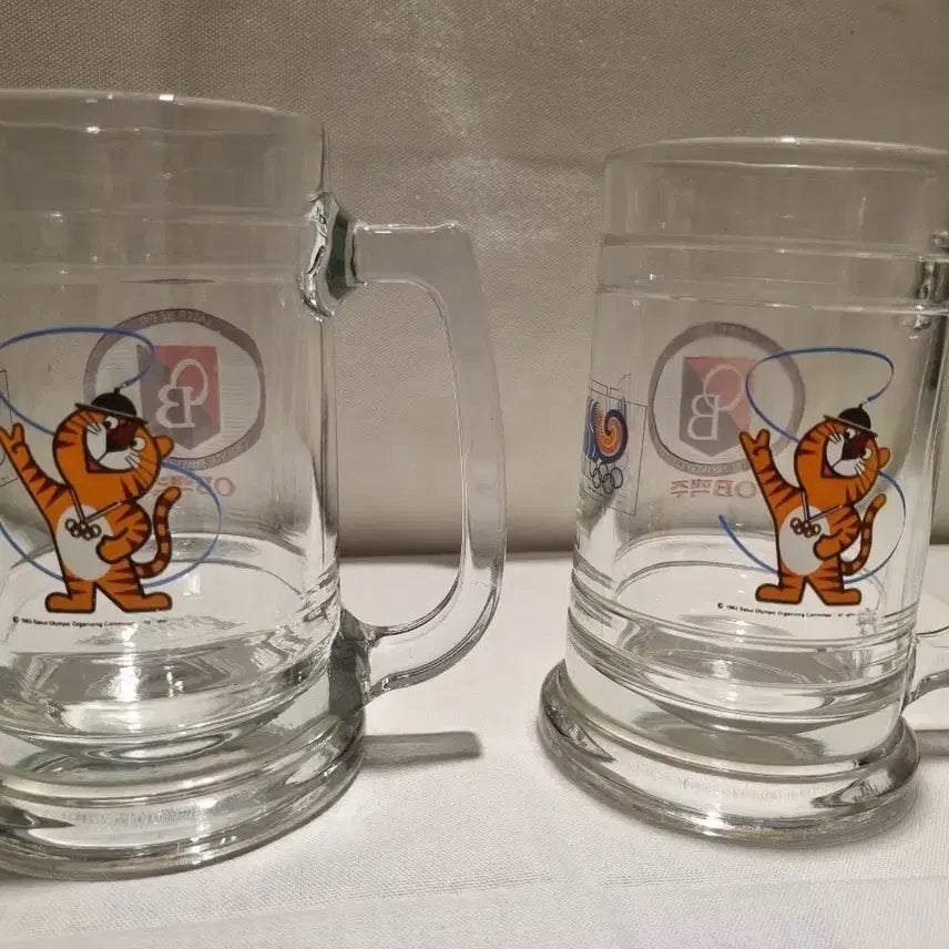 [BUNJANG] OB Beer 1988 Seoul Olympics Hodori Beer Glasses (Set of 2) / OB맥주 88올림픽 호돌이 맥주잔 2개
