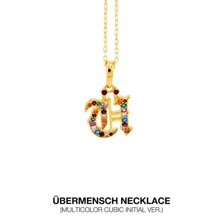 [BUNJANG] G-Dragon Wemench Necklace (Multi-color Cubic Initial Version) / 지드래곤 위버멘쉬 목걸이 (멀티 컬러 큐빅 이니셜버전)