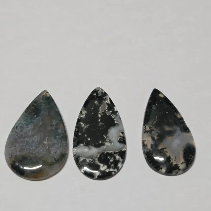 [BUNJANG] Natural Moss Agate Teardrop Cabochon 3-Piece Set / [천연원석] 한폭의 산수화 같은 모스 아게이트(가든) 눈물방울 카보숑 3종 세트 (총 8.3g)