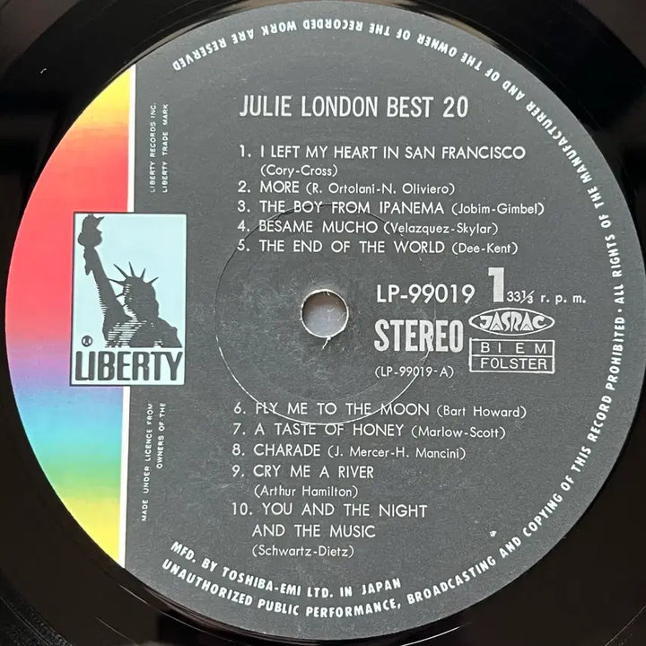 [BUNJANG] Julie London Best 20 LP (Japanese Pressing) / LP : Julie London Best20