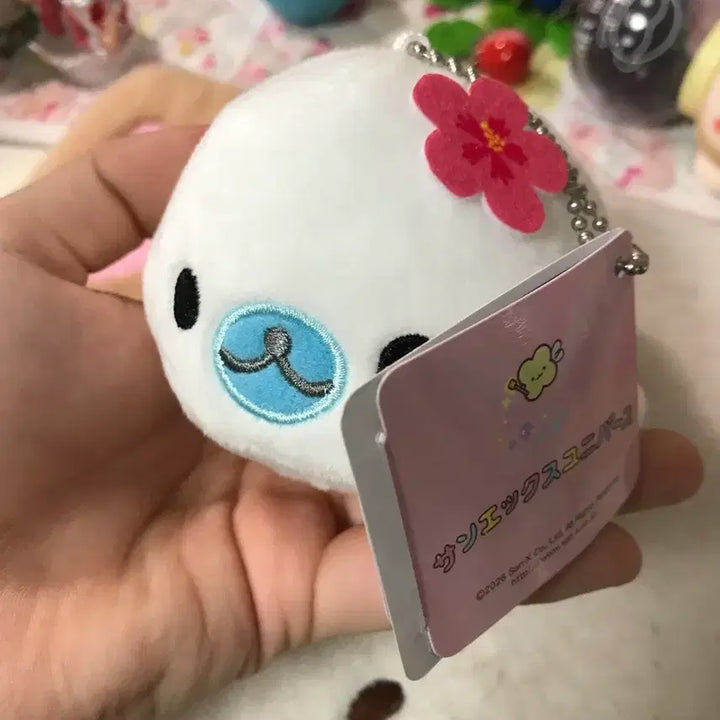 [BUNJANG] San-X Mamegoma Hibiscus Plush Keychain / 산엑스 마메고마 히비스커스 인형 키링