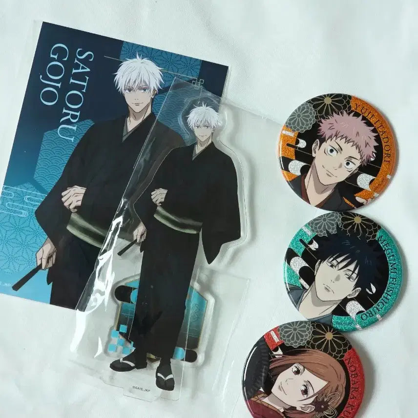 [BUNJANG] Jujutsu Kaisen Tsutaya Gojo Acrylic Stand &amp; Can Badges Bundle Set / 주술회전 츠타야 고죠 아크릴 이타도리 후시구로 노바라 캔뱃지 일괄