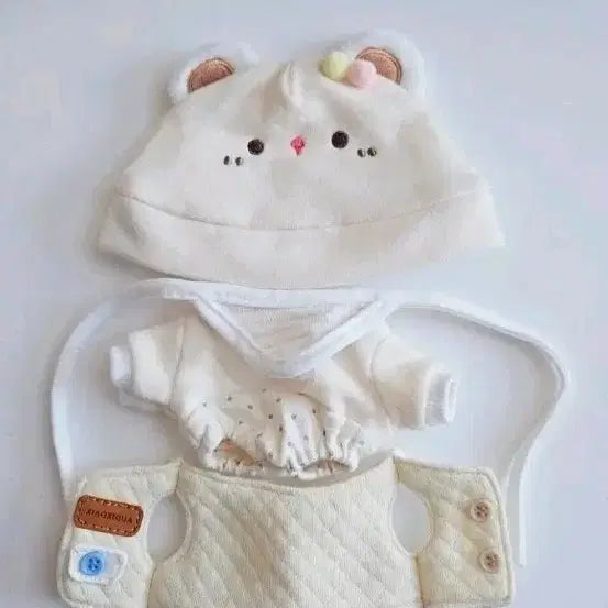 [BUNJANG] 20cm Doll Clothes: Bear Hat + Vest Set / 20cm 인형옷 곰돌이 모자 + 조끼 세트