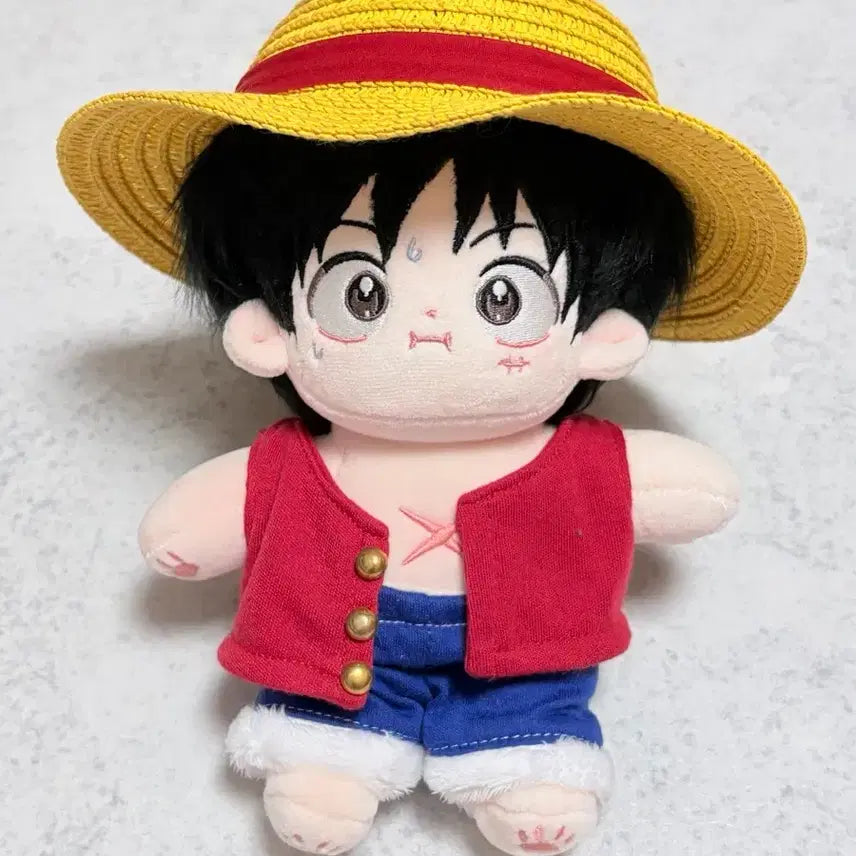 [BUNJANG] One Piece Luffy Plush Doll (20cm) with Straw Hat Outfit Set / 원피스 루피 솜인형 솜깅 뼈깅 누이 밀짚모자 옷 세트