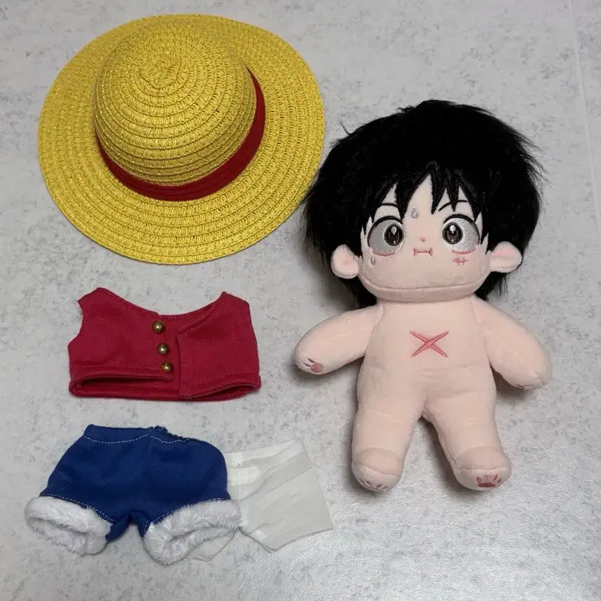 [BUNJANG] One Piece Luffy Plush Doll Set (20cm) / 원피스 루피 솜인형 솜깅 뼈깅 누이 밀짚모자 옷 세트