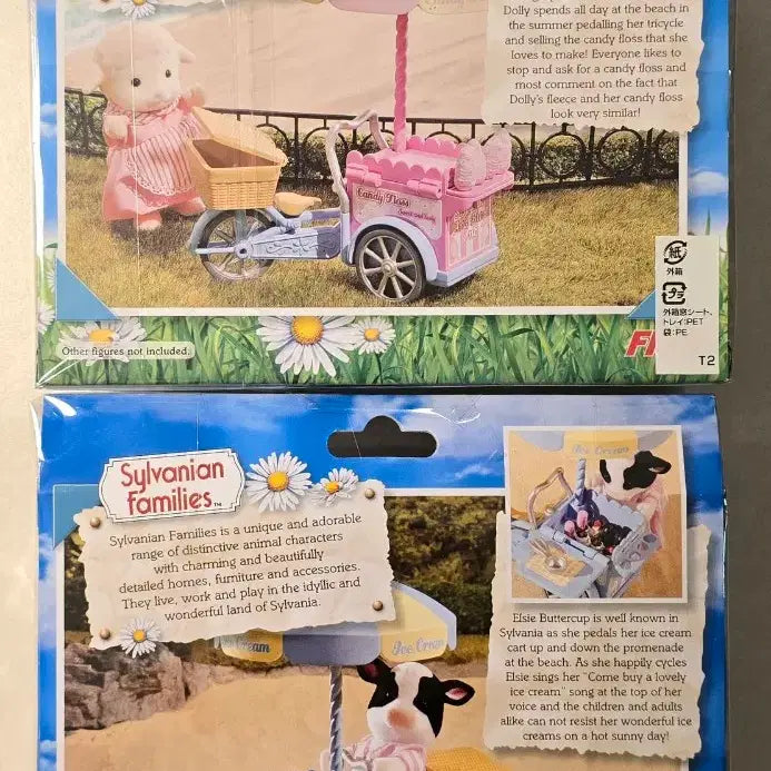 [BUNJANG] Sylvanian Families Old Dolly Cotton Candy Cart &amp; Elsie Ice Cream Cart Set / 실바니안 올드 돌리 솜사탕 카트 / 엘시 아이스크림 카트 세트