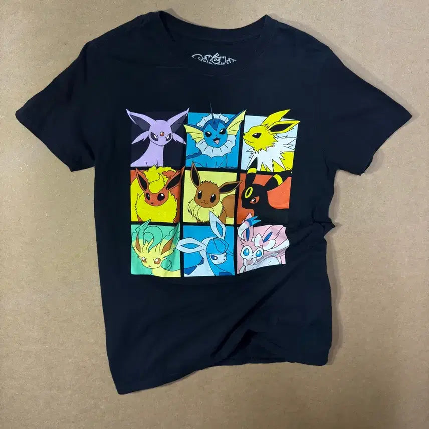 [BUNJANG] Anime Pokemon Eeveelution Graphic T-Shirt Black (Size S) / 포켓몬스터 이브이즈 반팔 티셔츠 블랙