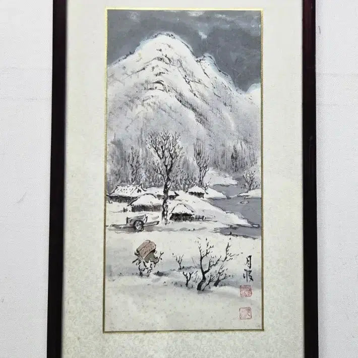 [BUNJANG] Vintage Authentic Oriental Painting "Seolgyeong Sansuhwa" by Wolpa, Interior Frame (H57cm) / 빈티지진품)동양화 월파화백 설경산수화 인테리어 액자(H57cm)[7만원10%]