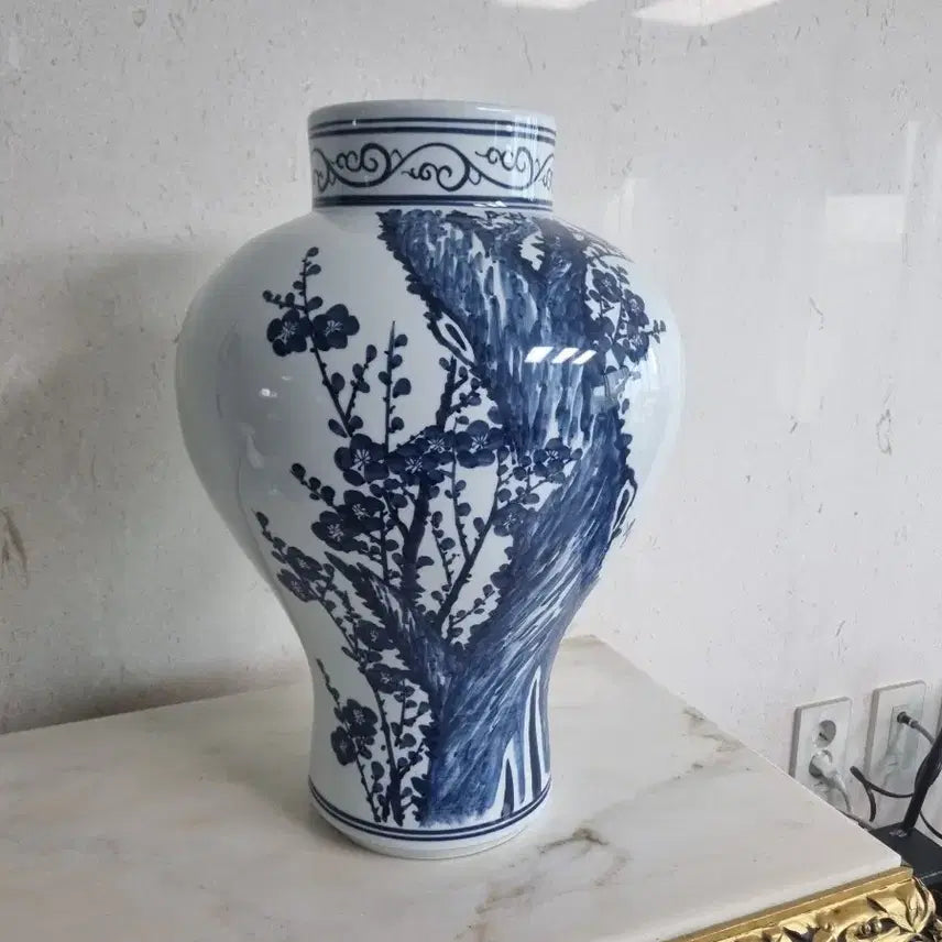 [BUNJANG] Jindangyo Celadon Porcelain Plum Blossom Jar (Large 46cm) / (46센치 대형) 진당요 청화백자 매화문 항아리 도자기