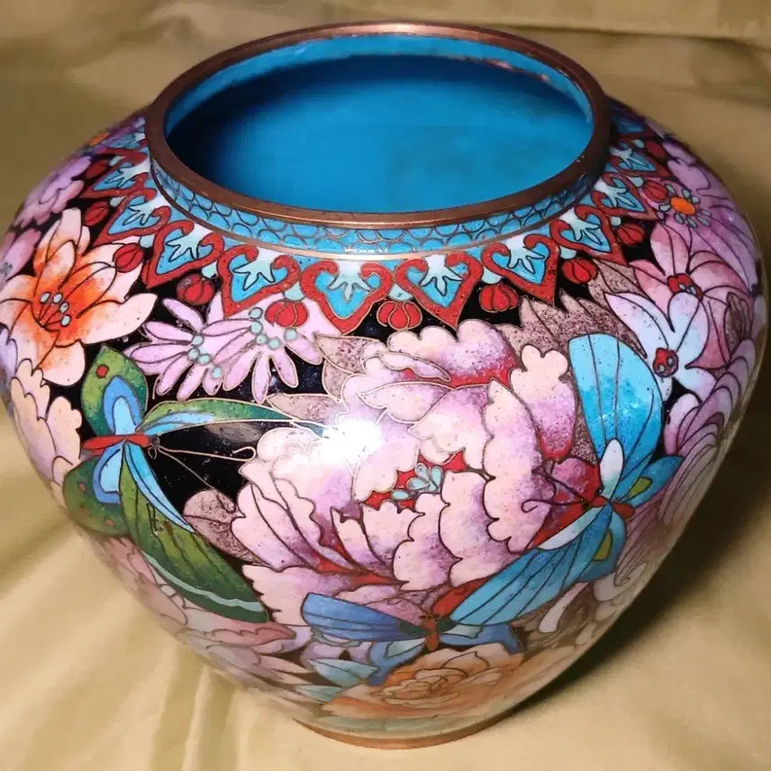 [BUNJANG] Cloisonné Copper Jar with Floral and Butterfly Motif / 칠보 동 항아리