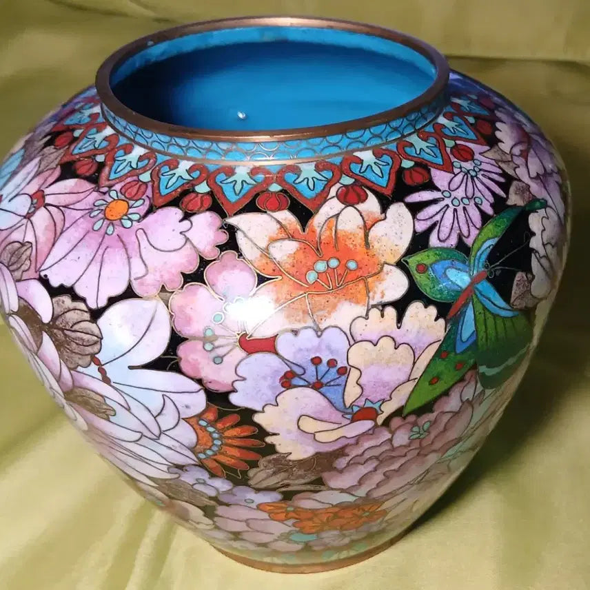 [BUNJANG] Cloisonné Copper Jar with Floral and Butterfly Motif / 칠보 동 항아리