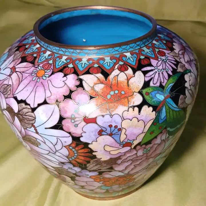 [BUNJANG] Cloisonné Copper Jar with Floral and Butterfly Motif / 칠보 동 항아리