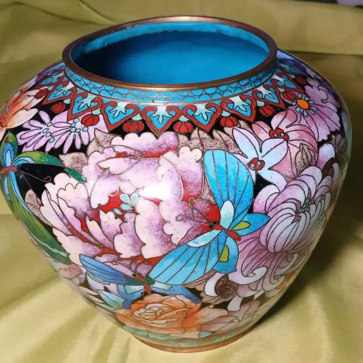 [BUNJANG] Cloisonné Copper Jar with Floral and Butterfly Motif / 칠보 동 항아리