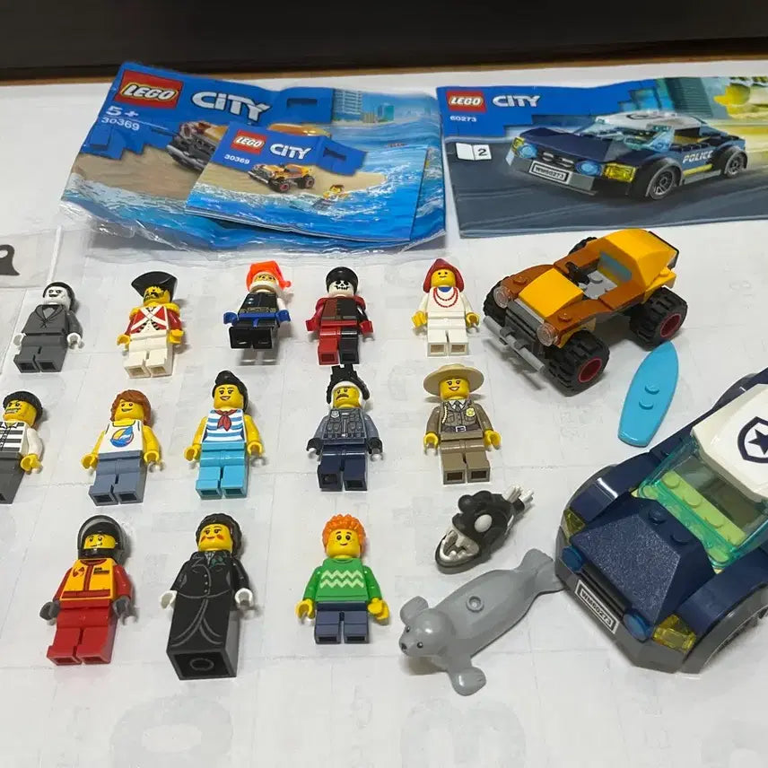 [BUNJANG] LEGO 14th Series Animal Minifigures, Police Car (60273), Beach Motorcycle (30369) - Used / 레고 정품 중고 피겨 14기, 동물 피겨, 60273 경찰차, 해변 바이크