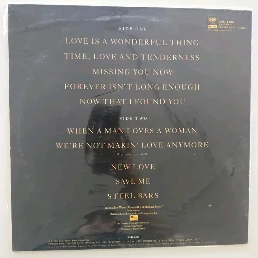 [BUNJANG] Michael Bolton Time, Love &amp; Tenderness LP / 마이클 볼튼 LP/ Michael Bolton - Time, Love &amp; Tenderness/가사집 있음/ NM
