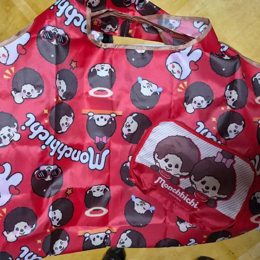 [BUNJANG] Monchhichi Red Eco Bag Set / (새상품)몬치치 에코백 레드 2종 셋트