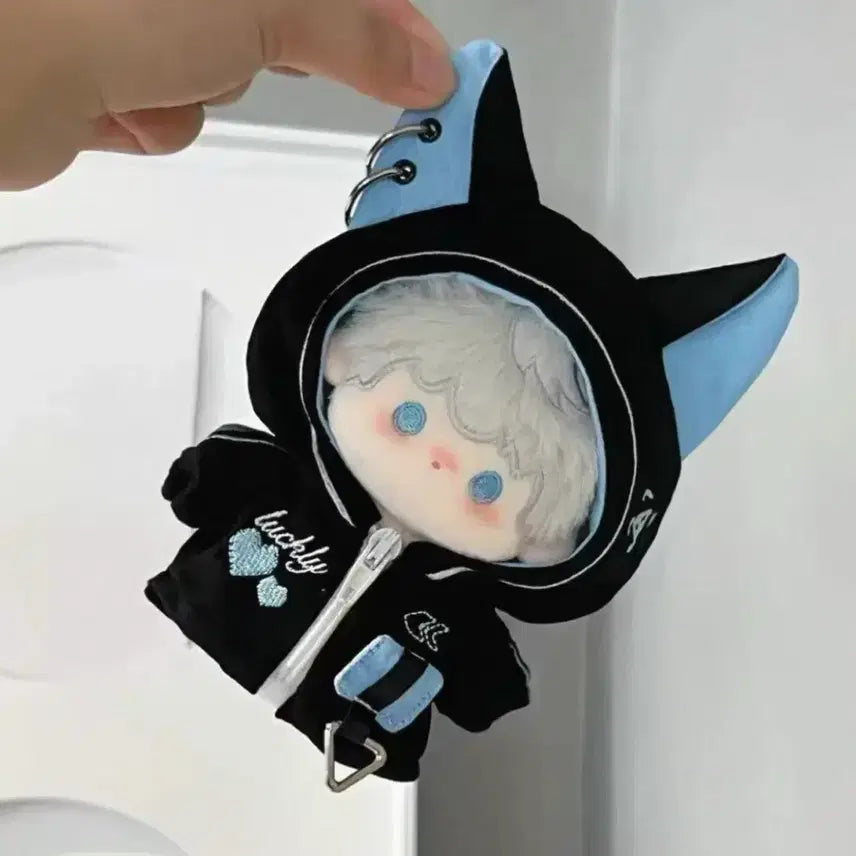[BUNJANG] 10cm Doll Clothes Cat Sky Blue Hooded Cloak / 10cm 인형 옷 고양이 하늘색 누이 의상 후드 망토 새상품 사이버펑크