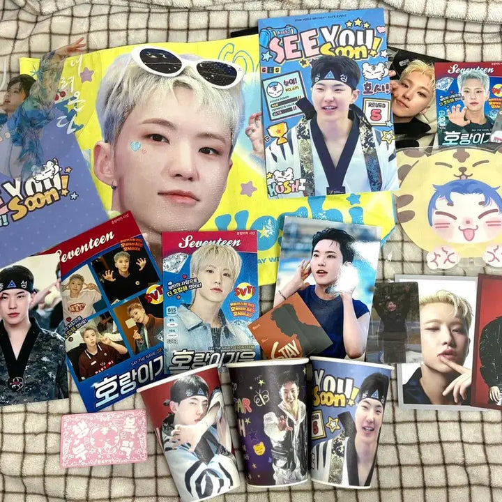 [BUNJANG] SEVENTEEN Hoshi Birthday Cafe Goods Bundle (Badge, Cup, Reusable Bag, etc.) / 세븐틴 호시 생카 물품 (뱃지 컵 리유저블백 등)
