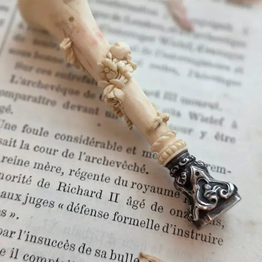 [BUNJANG] French Antique Ivory &amp; Silver Sealing Stamp / 프랑스 앤틱 상아 &amp; 실버 씰링 스탬프