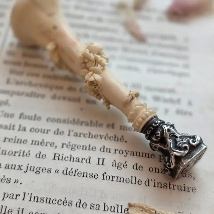 [BUNJANG] French Antique Ivory &amp; Silver Sealing Stamp / 프랑스 앤틱 상아 &amp; 실버 씰링 스탬프