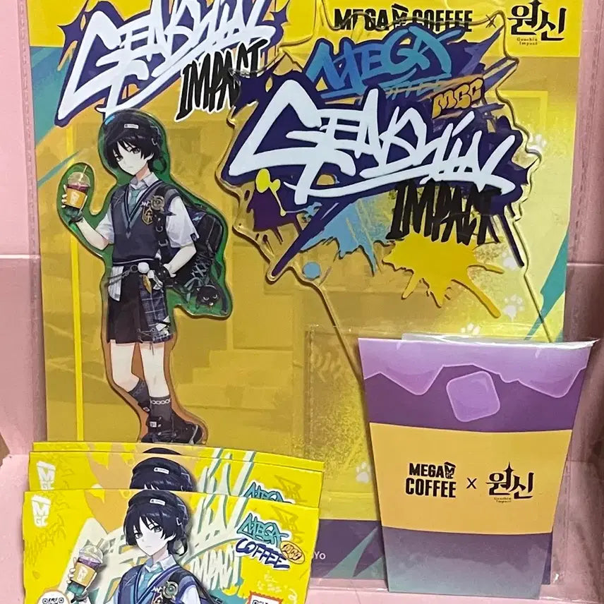 [BUNJANG] Genshin Impact Mega Coffee Collaboration Acrylic Stand &amp; Keychain Set / 원신 메가커피 콜라보 아크릴 스탠드 키링