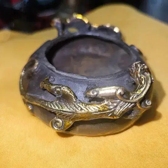 [BUNJANG] Antique Brass Brush Washer with Double Dragon Motif and Da Ming Xuan De Mark / 대명선덕각인 쌍룡문 취동필세