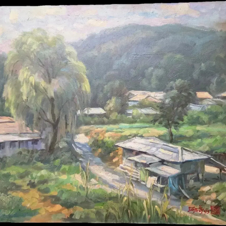 [BUNJANG] Seok-man Ha, Hometown Village Landscape Oil Painting (No. 10 Canvas) / *원로 서양화가 하석만 고향의 마을 풍경(유화10호)