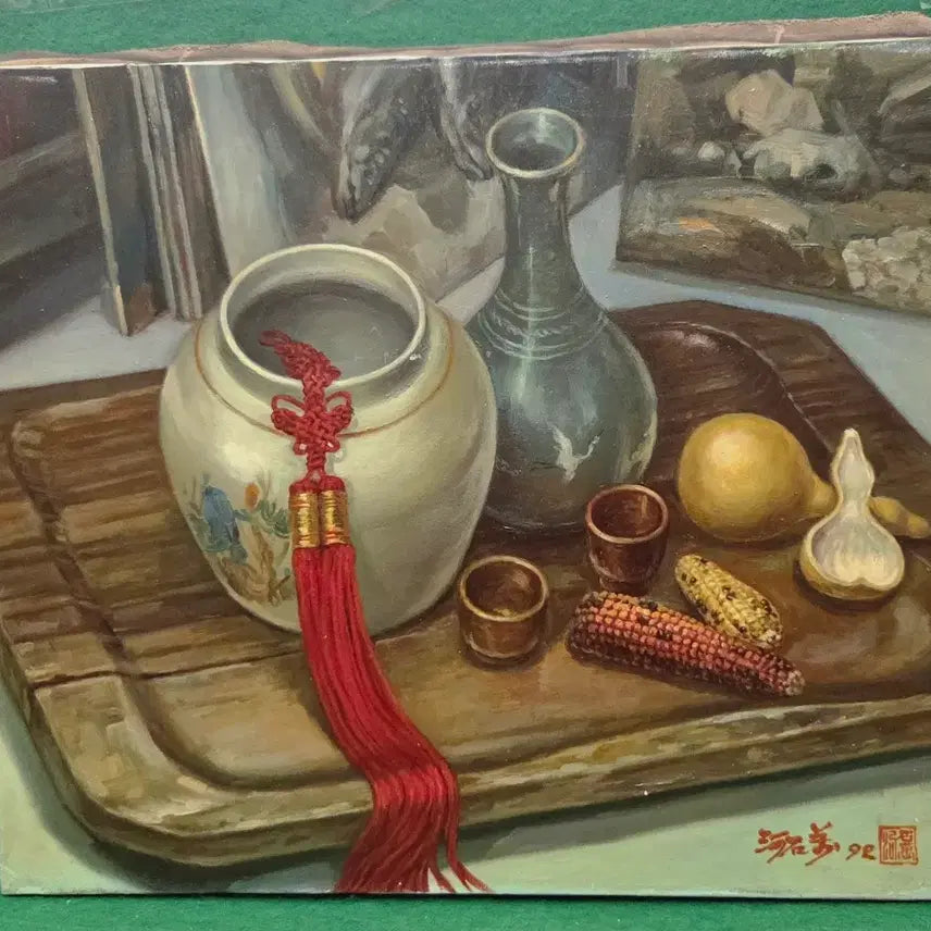 [BUNJANG] Ha Seok-man Still Life Oil Painting (1992) / 서양화 하석만 추억속의 고향 물건 정물 유화10호[19만원20%]