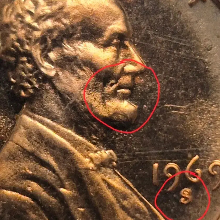 [BUNJANG] 1969-S Lincoln Cent Error Coin (Proof) / 1969년 S 민트 링컨 센트. 얼굴 안압주조 에러 (프루프)주화