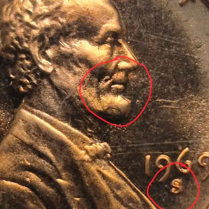 [BUNJANG] 1969-S Lincoln Cent Error Coin (Proof) / 1969년 S 민트 링컨 센트. 얼굴 안압주조 에러 (프루프)주화