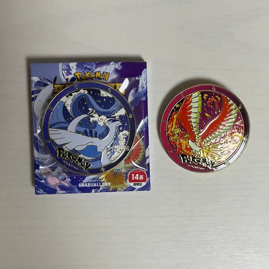 [BUNJANG] ShabAllDay Lugia &amp; Ho-Oh Rare Special Set Pokemon Badge 2 Types / 샤브올데이 루기아 칠색조 레어 스폐셜 세트 포켓몬뱃지 2종