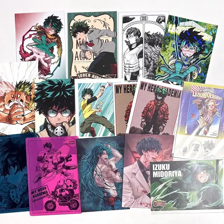 [BUNJANG] My Hero Academia Izuku Midoriya Limited Edition Fan &amp; Unofficial Postcards Bundle / 급처 ) 히로아카 나히아 미도리야 이즈쿠 한정판 부채 특전 엽서 비공식 엽서 폴라로이드 일괄