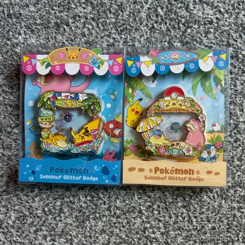 [BUNJANG] Pokemon Relaxing Vacation Busan Pop-Up Glitter Pin Badge Set (2 Types) / 포켓몬 느긋느긋바캉스 부산 팝업 글리터 핀뱃지 2종 세트