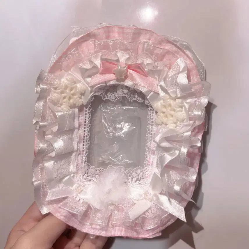 [BUNJANG] Handmade Lace &amp; Ribbon Photocard Holder / 핑크 화이트 레이스 탑꾸 탑로더 꾸미기 핸드메이드 포카홀더