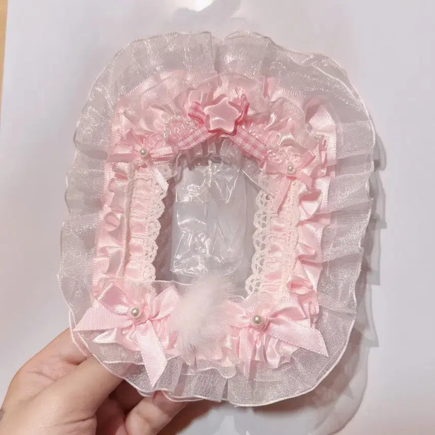[BUNJANG] Handmade Pink Lace Photocard Holder / 핑크 레이스 탑꾸 탑로더 꾸미기 핸드메이드 포카홀더