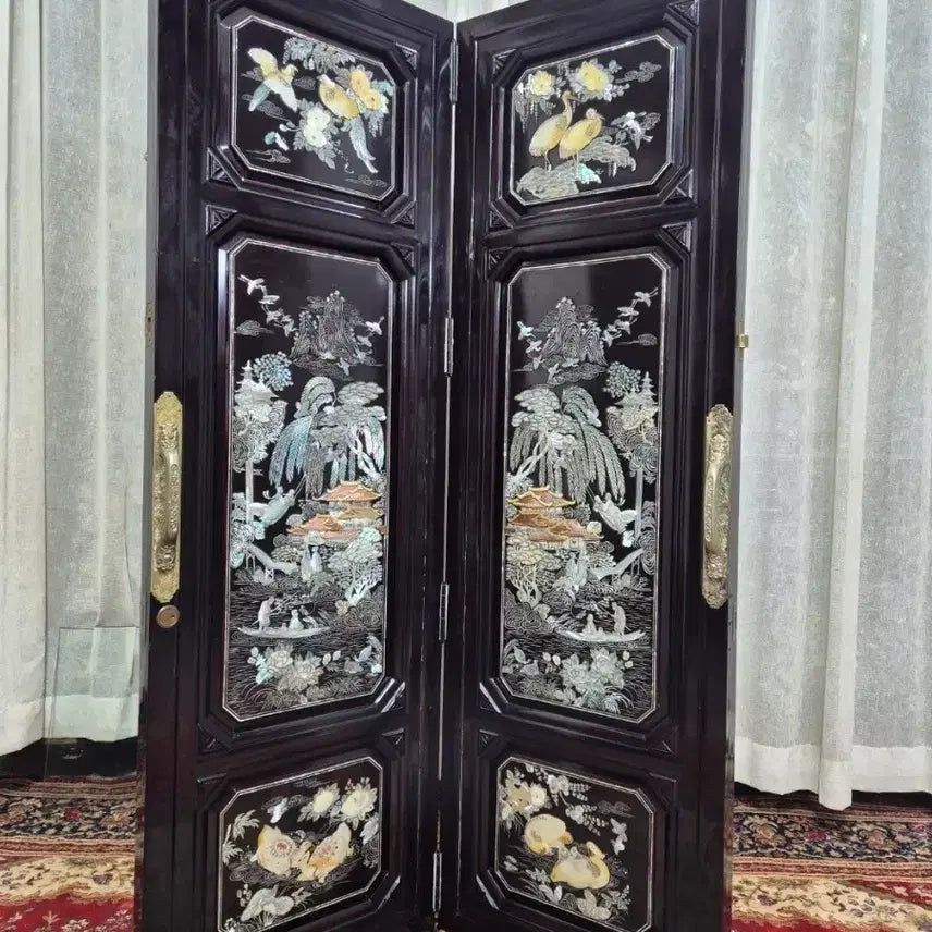 [BUNJANG] 1970s Vintage Tongyeong Segmented Mother-of-Pearl 2-Panel Folding Screen / No8-1 70S 빈티지 통영 세절자개 2폭 병풍