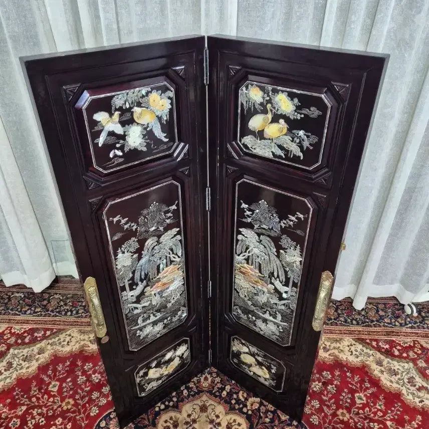 [BUNJANG] 1970s Vintage Tongyeong Segmented Mother-of-Pearl 2-Panel Folding Screen / No8-1 70S 빈티지 통영 세절자개 2폭 병풍