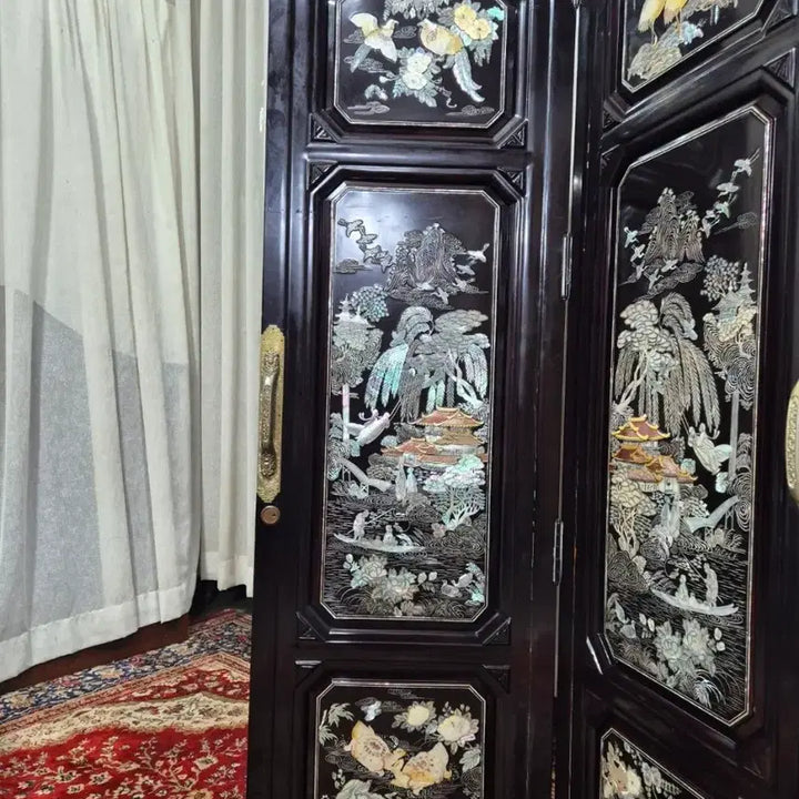 [BUNJANG] 1970s Vintage Tongyeong Segmented Mother-of-Pearl 2-Panel Folding Screen / No8-1 70S 빈티지 통영 세절자개 2폭 병풍