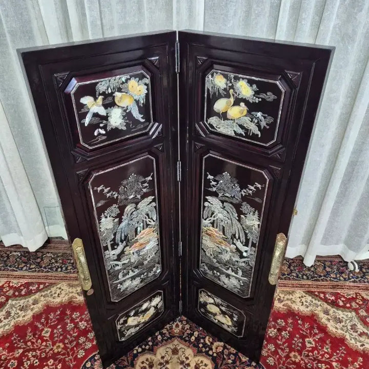 [BUNJANG] 1970s Vintage Tongyeong Segmented Mother-of-Pearl 2-Panel Folding Screen / No8-1 70S 빈티지 통영 세절자개 2폭 병풍