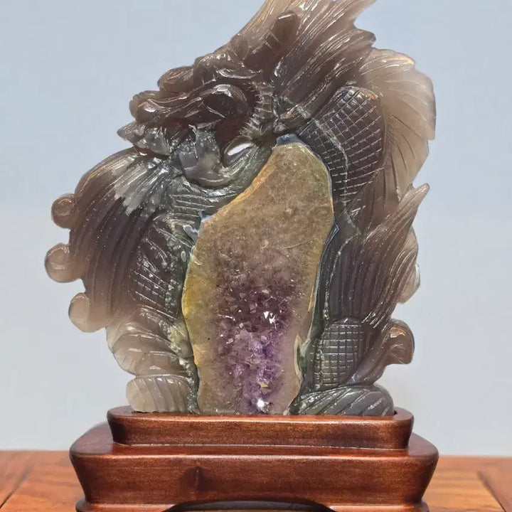 [BUNJANG] Agate Dragon Carving Mineral Scholar Stone / 26080505 좋은 기운을 내뿜는 영롱한 마노석 용조각 광물 수석 팝니다