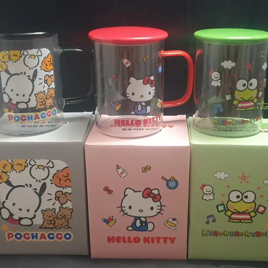 [BUNJANG] Sanrio Glass Cup Set (Hello Kitty, Pochacco, Keroppi) - 3종 New / 산리오,유리컵,3종,새제품,키티,케로피,포차코