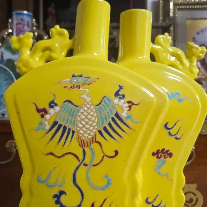 [BUNJANG] Yellow Bunche Double Lotus Vase / 황지 분채 쌍련병