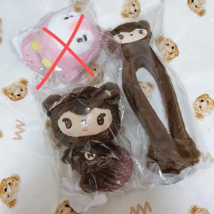 [BUNJANG] EXO Kai Ninibear Pinky Mini Keyring / Lightstick Cover Bundle Set (Sealed) / (미개봉) 엑소 인형 엠디 니니베어 미니 키링 응원봉커버 일괄