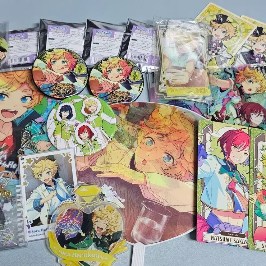 [BUNJANG] Ensemble Stars! Switch Acrylic Panel Keyring, Uchiwa, Can Badge Set / 앙스타 앙상블스타즈 스위치 하루카와 소라 나츠메 츠무기 아크릴 판넬 키링 우치와 캔뱃지