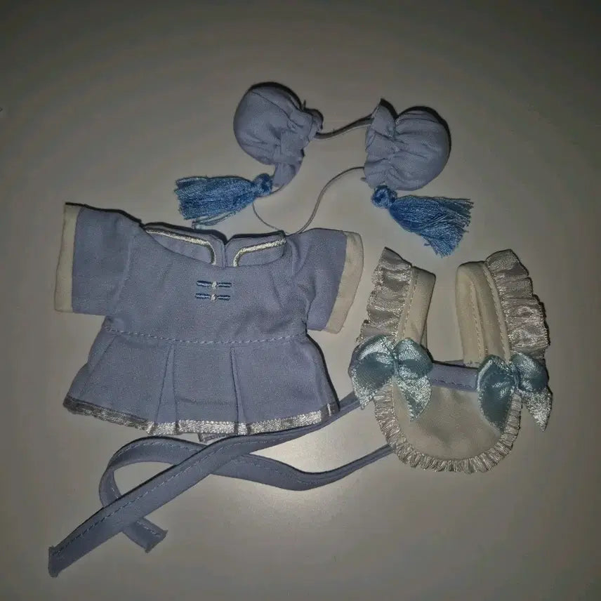 [BUNJANG] 10cm Plush Doll Cheongsam Apron Dim Sum Dumpling Clothing Set / 10cm 솜인형 인형 옷 치파오 앞치마 딤섬 만두 하늘색 파란색 인형옷