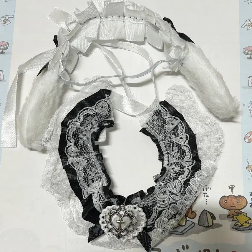 [BUNJANG] 10cm Doll Maid Outfit Set - Lace Black / 새상품 10cm 인형 옷 세트, 레이스 메이드복 블랙 인형옷